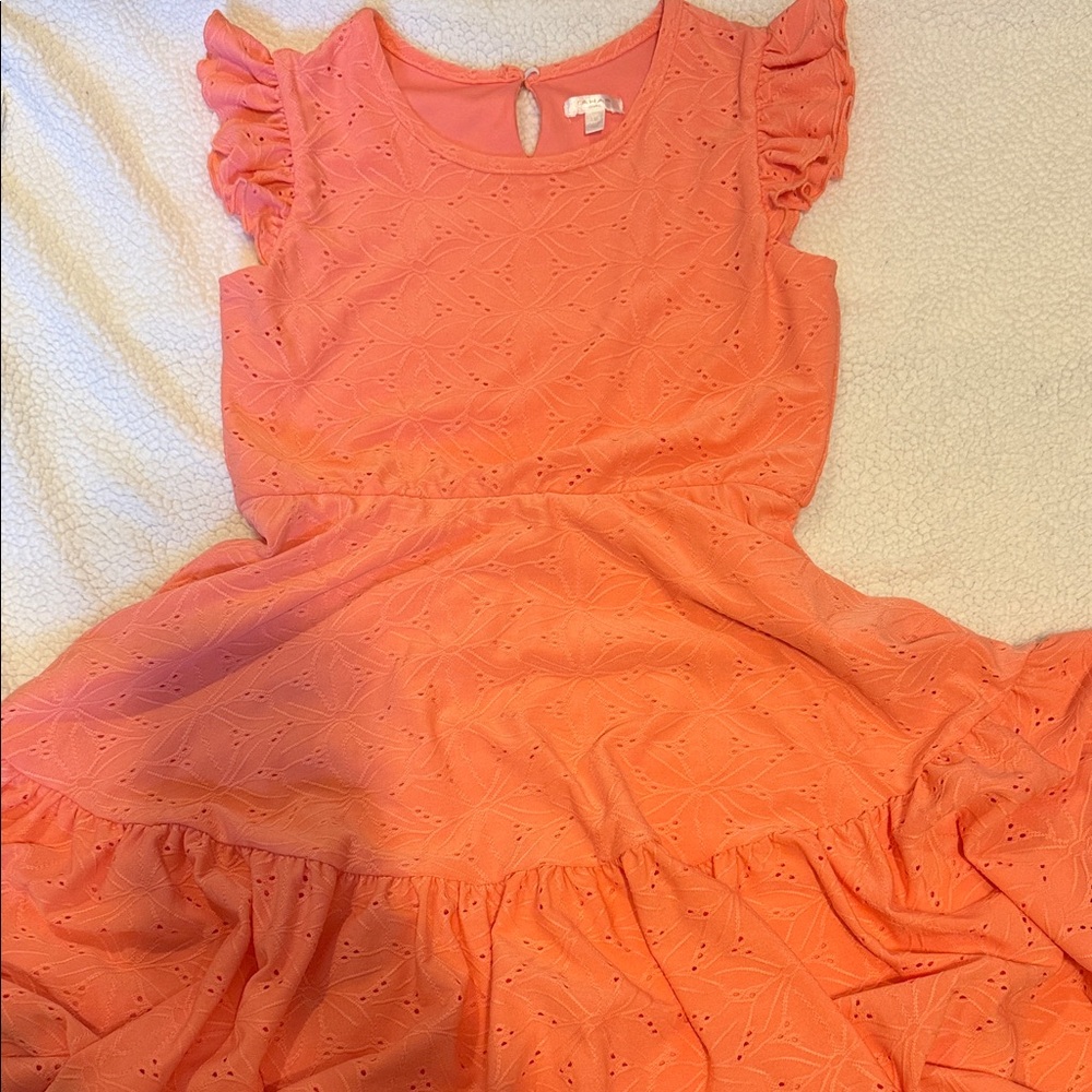 Tahari Coral Eyelet Ruffle-Sleeve Dress